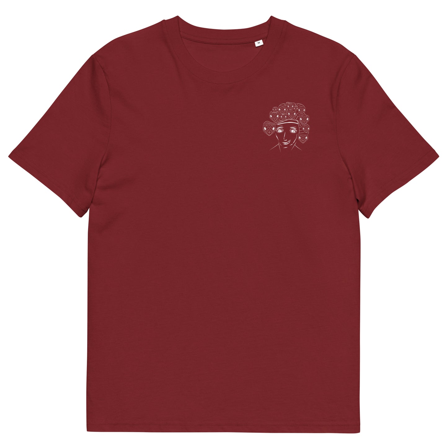 White Medusa | 100% Organic Cotton T Shirt in burgundy front view