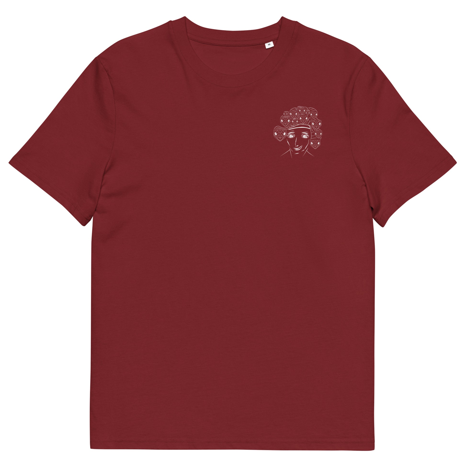 White Medusa | 100% Organic Cotton T Shirt in burgundy front view