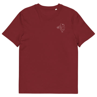 White Guinea Pig Weight Lifter | 100% Organic Cotton T Shirt in burgundy front