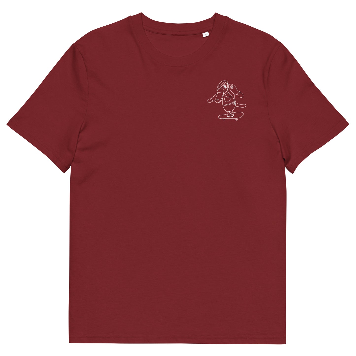 White Platypus Skateboarder | 100% Organic Cotton T Shirt in burgundy front