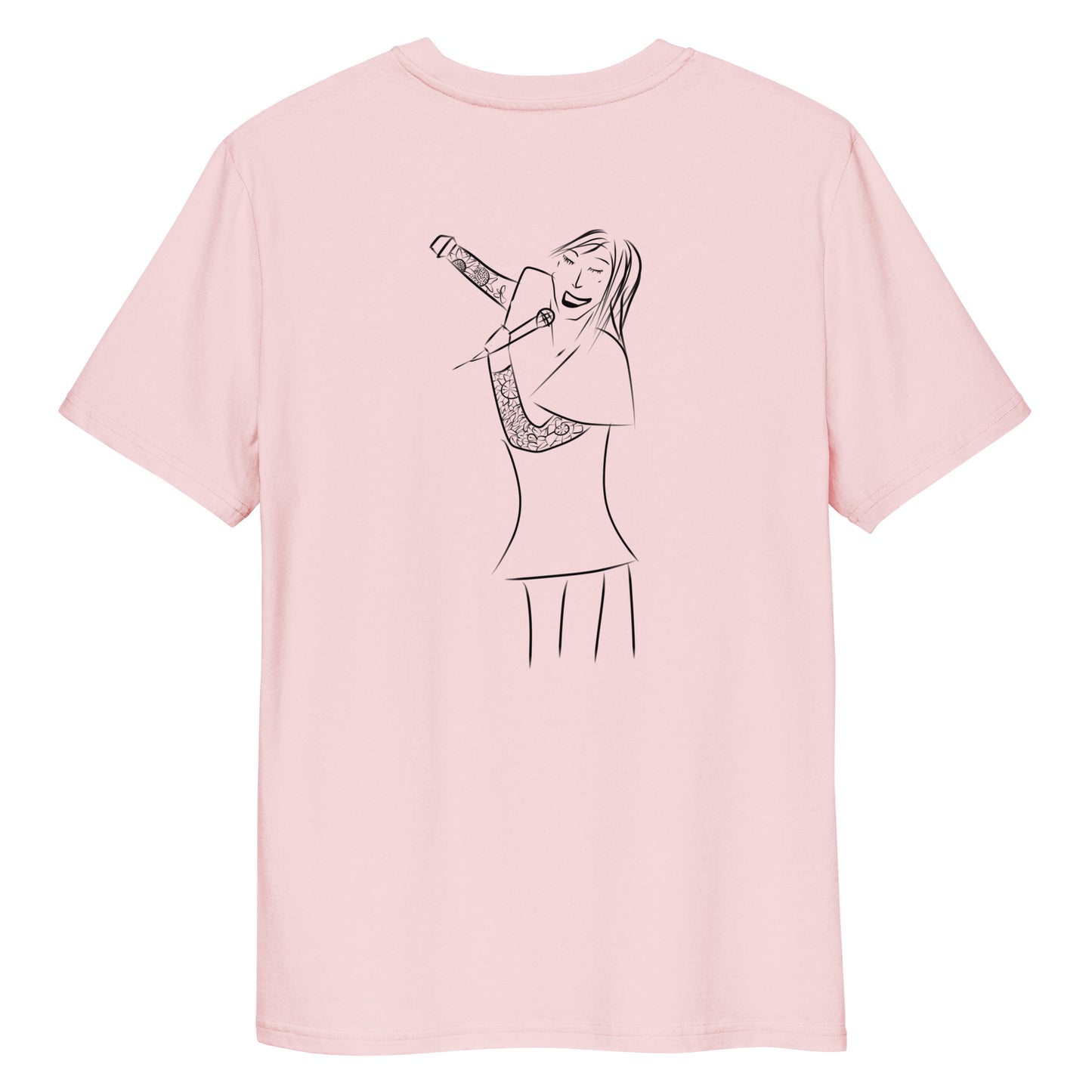 Woman Singing | 100% Organic Cotton T Shirt in pink back view