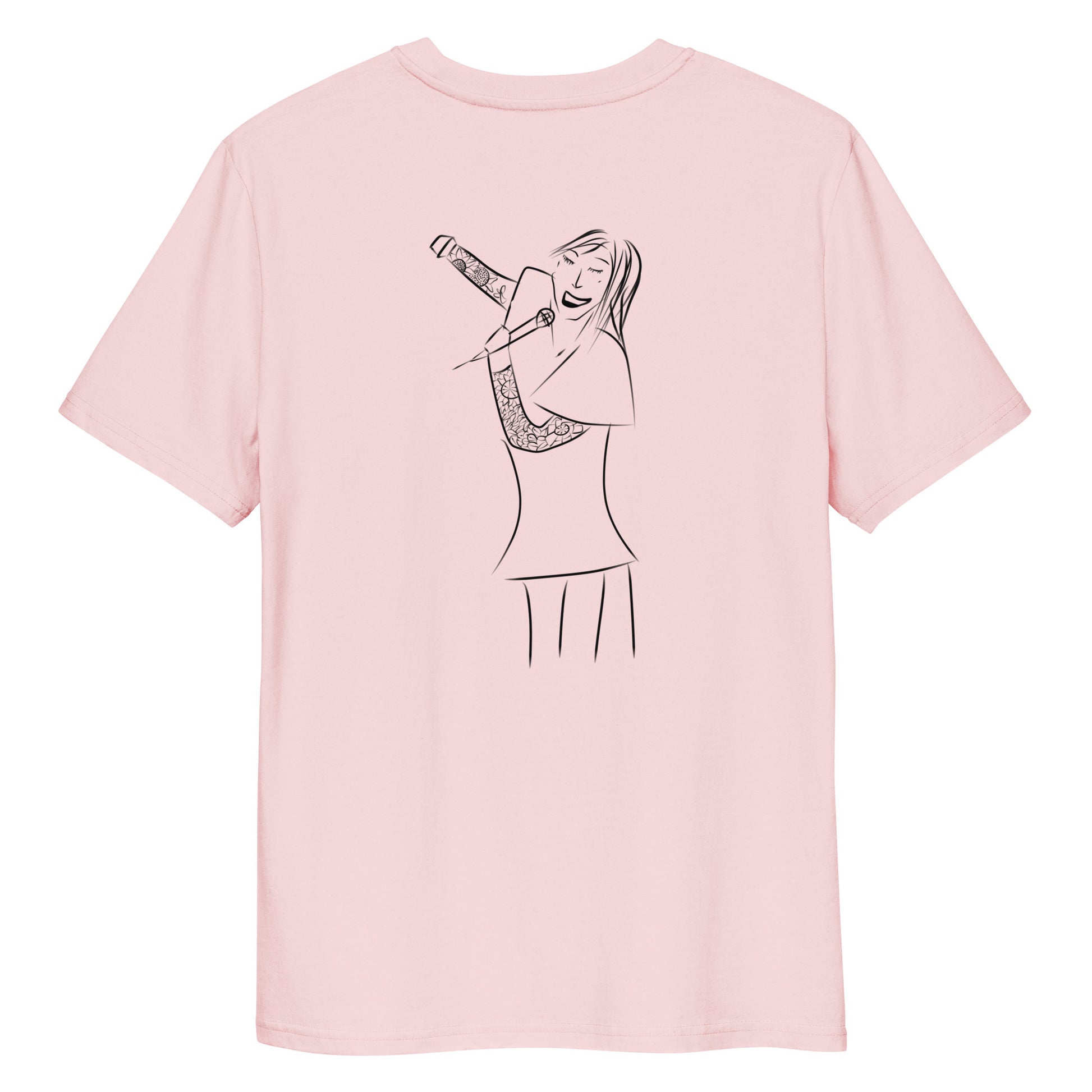 Woman Singing | 100% Organic Cotton T Shirt in pink back view