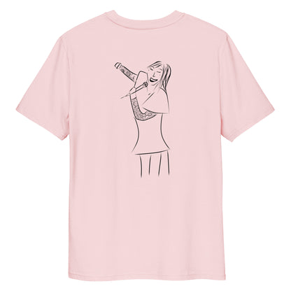 Woman Singing | 100% Organic Cotton T Shirt in pink back view