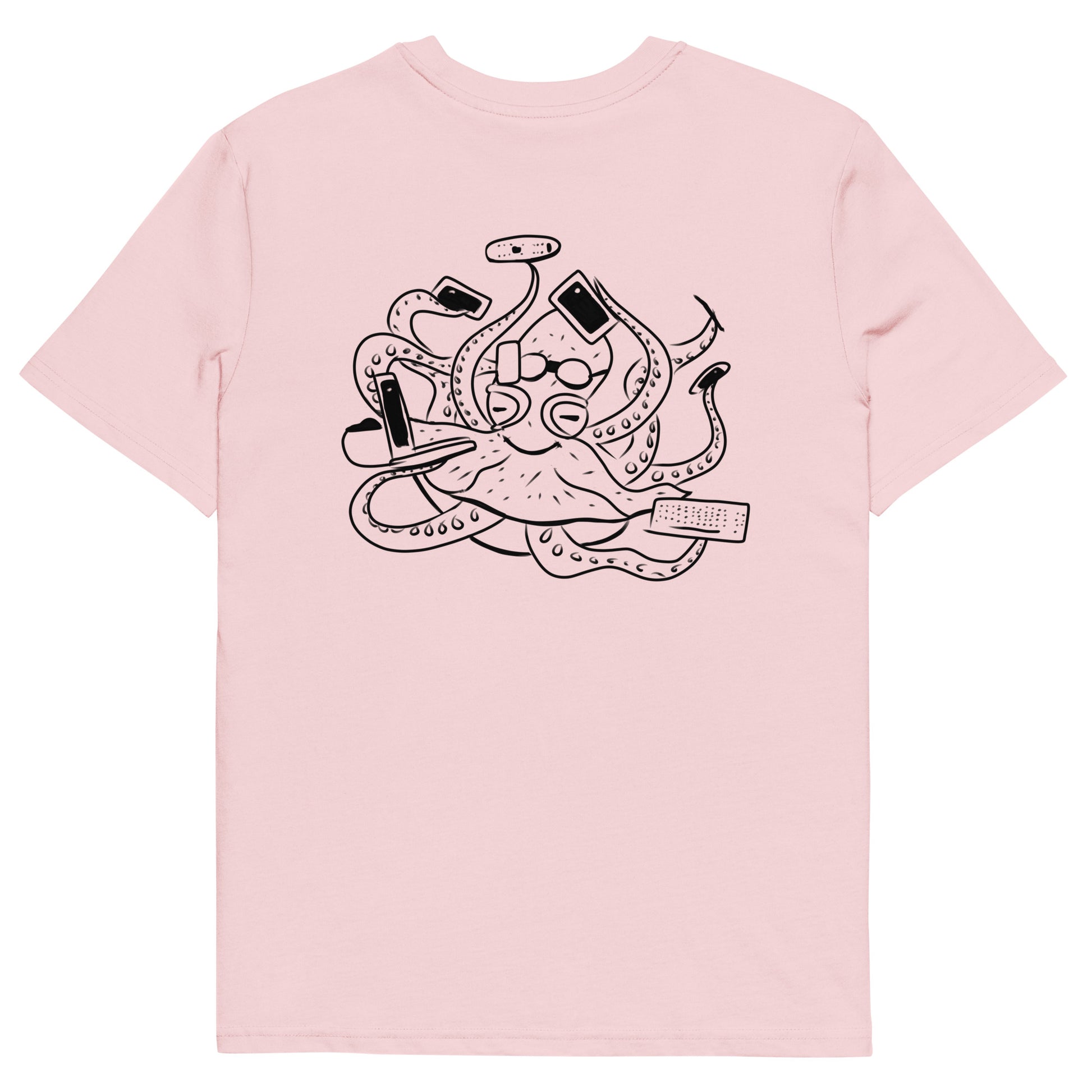 Octopus Office Worker | 100% Organic Cotton T Shirt in pink back