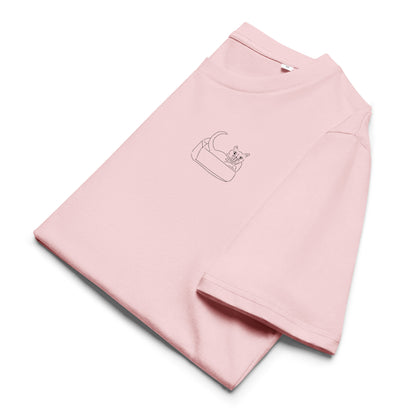 Cat Black | 100% Organic Cotton T Shirt in pink folded