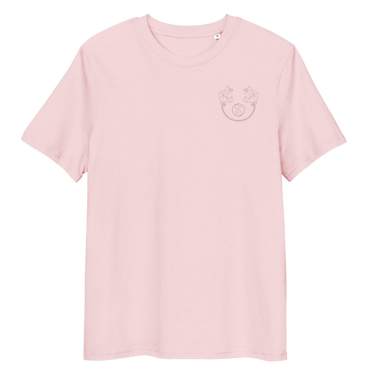 Dragon Dance, Yin and Yang | 100% Organic Cotton T Shirt in pink front view