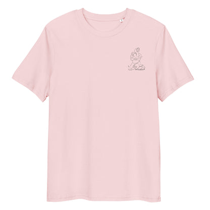 Woman and Dog Hiking | 100% Organic Cotton T Shirt pink front