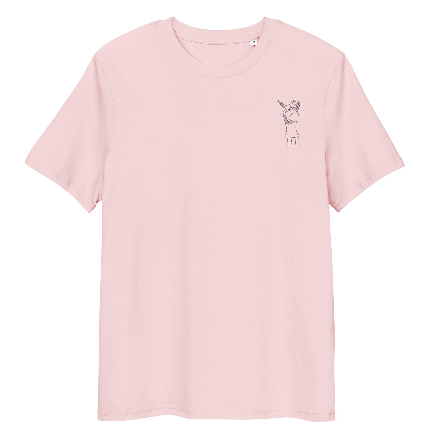 Woman Singing | 100% Organic Cotton T Shirt in pink front view