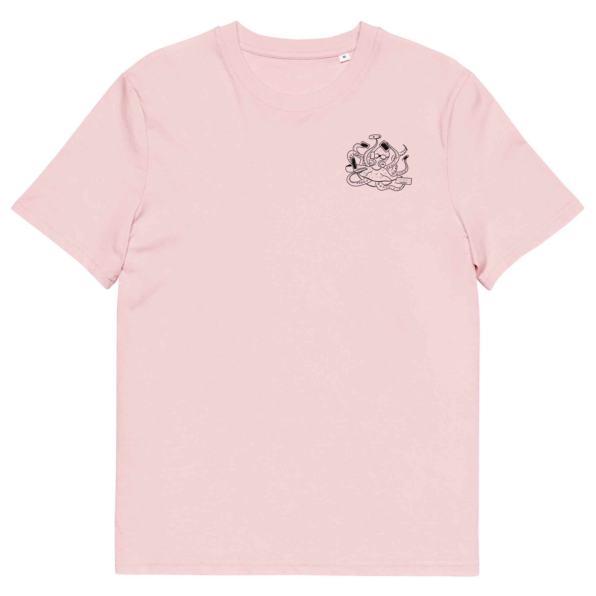 Octopus Office Worker | 100% Organic Cotton T Shirt in pink front