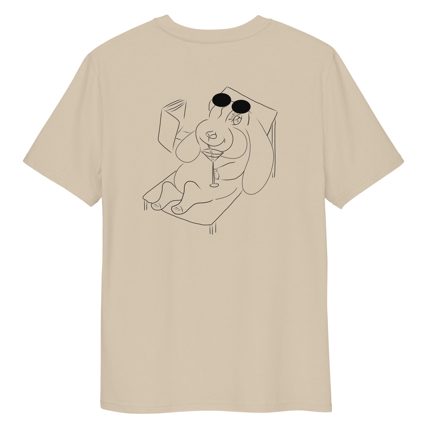 Bunny hop and sip  | 100% Organic Cotton T Shirt in desert dust back view