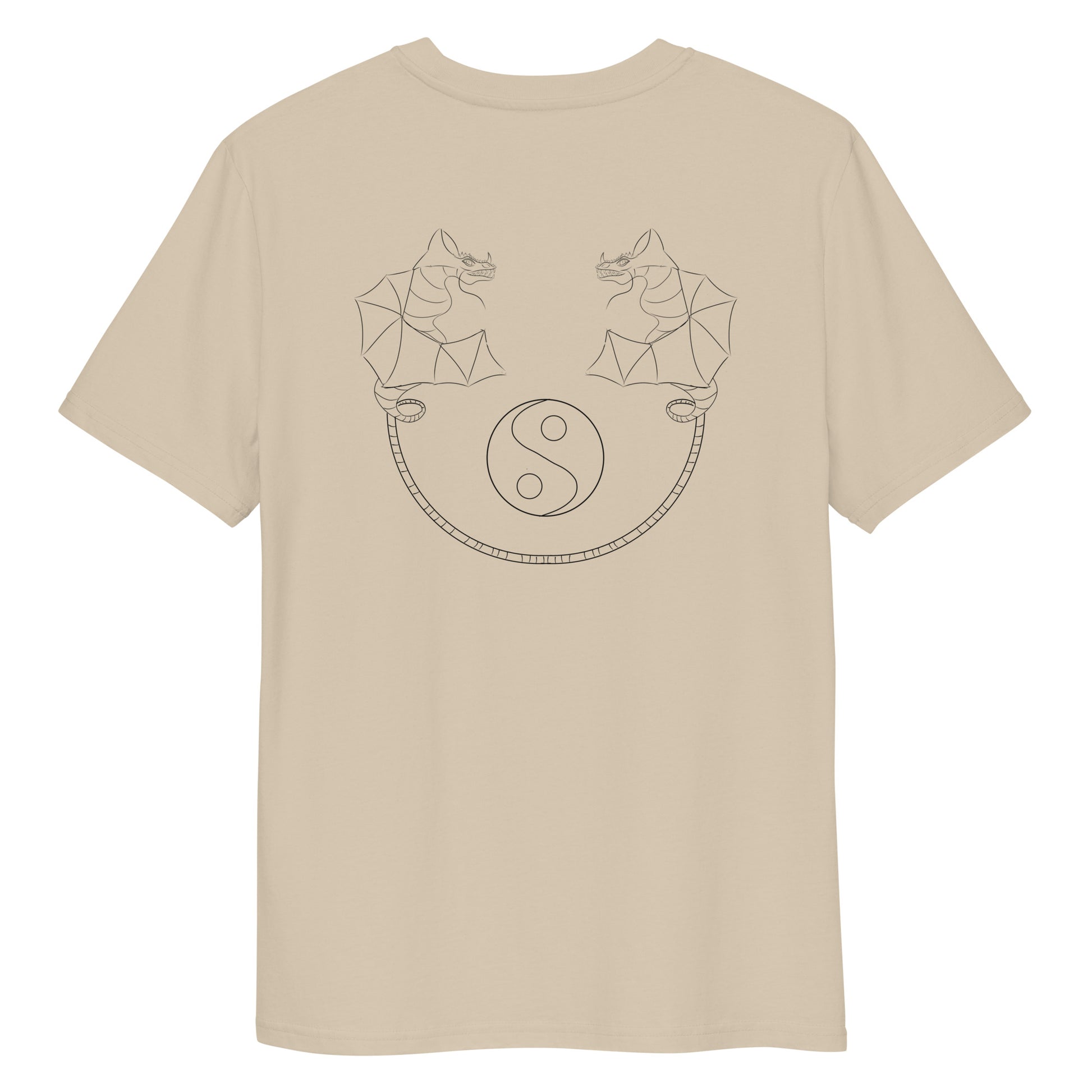 Dragon Dance, Yin and Yang | 100% Organic Cotton T Shirt in desert dust back view