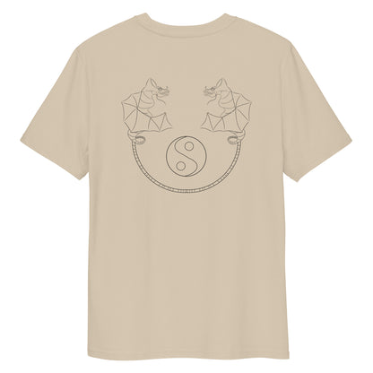 Dragon Dance, Yin and Yang | 100% Organic Cotton T Shirt in desert dust back view