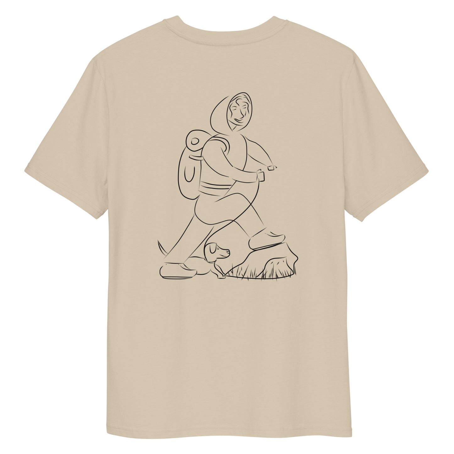 Woman and Dog Hiking | 100% Organic Cotton T Shirt back in desert dust