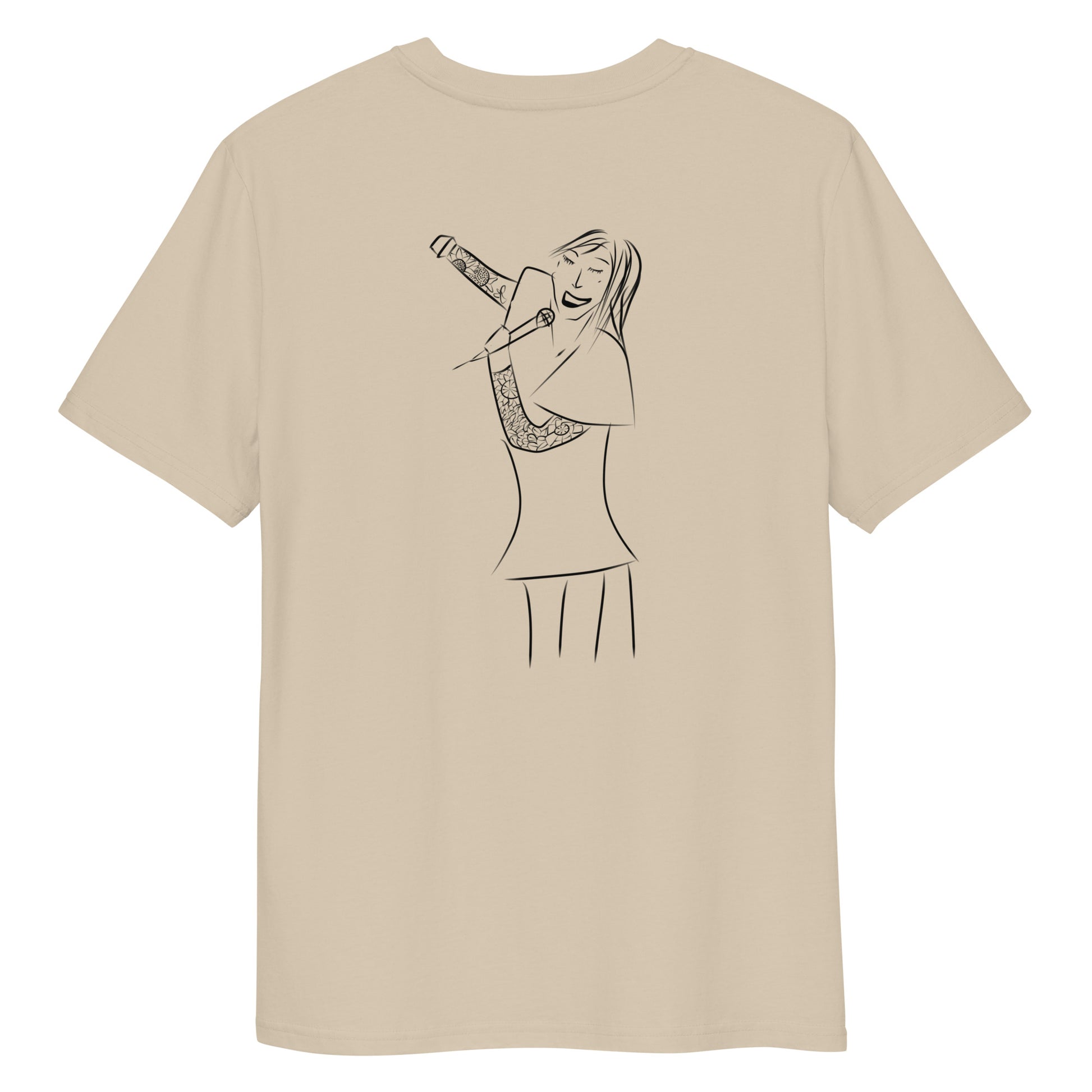 Woman Singing | 100% Organic Cotton T Shirt in dessert dust back view