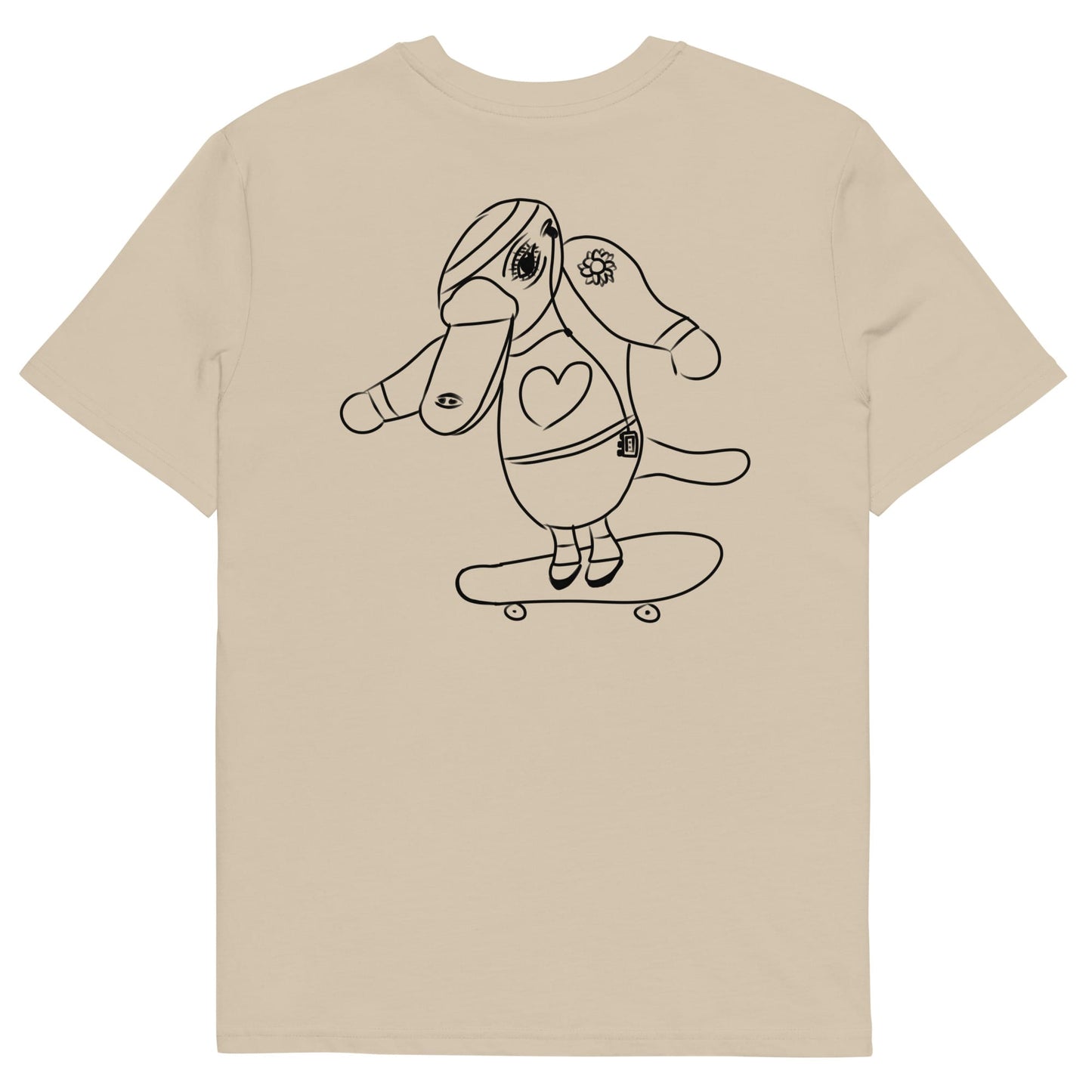 Platypus Skateboarder | 100% Organic Cotton T Shirt in dessert dust back