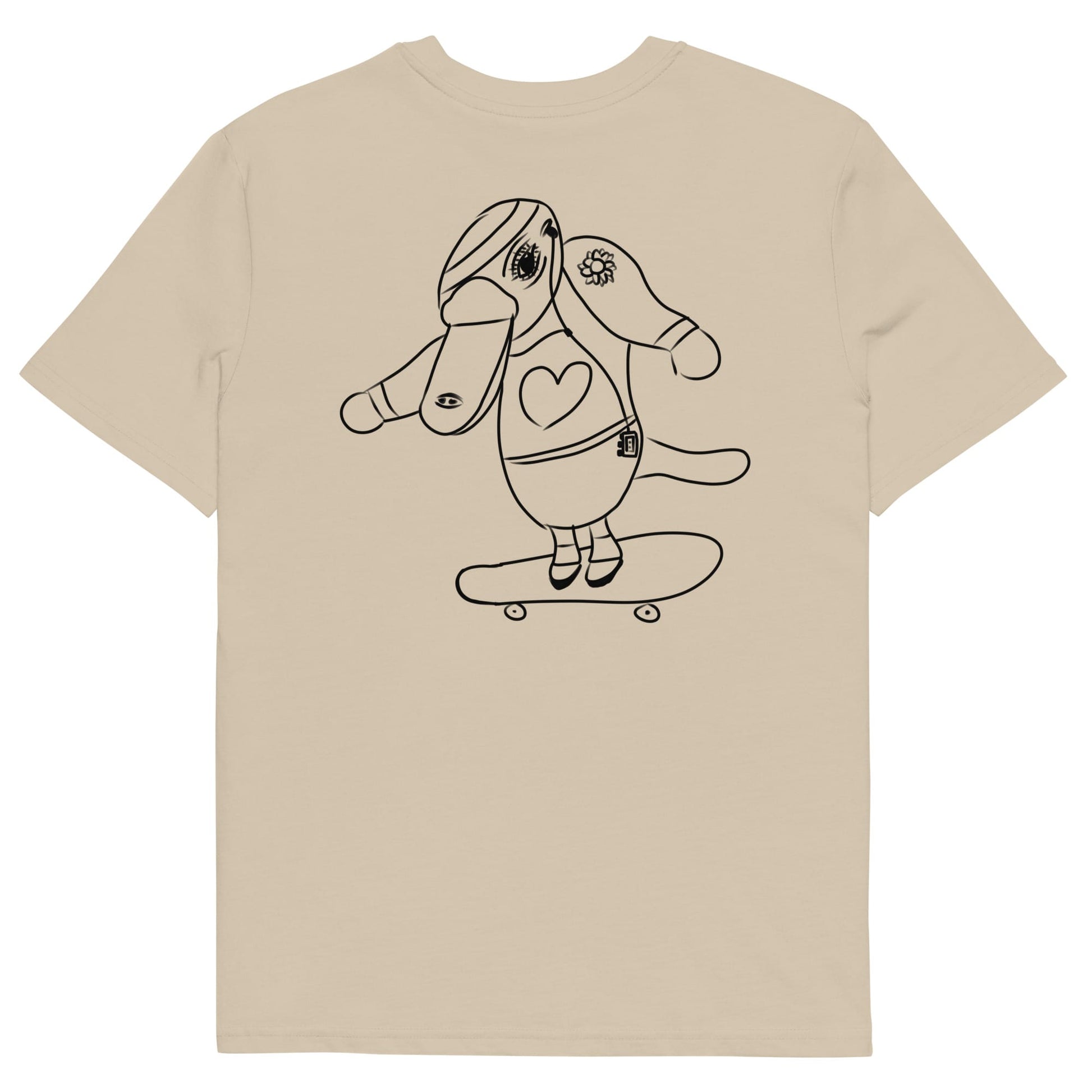 Platypus Skateboarder | 100% Organic Cotton T Shirt in dessert dust back
