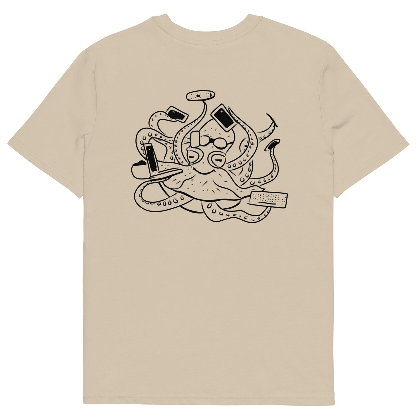 Octopus Office Worker | 100% Organic Cotton T Shirt in dessert dust back