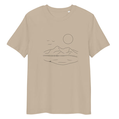 Mountain Serenity | 100% Organic Cotton T Shirt in dessert dust