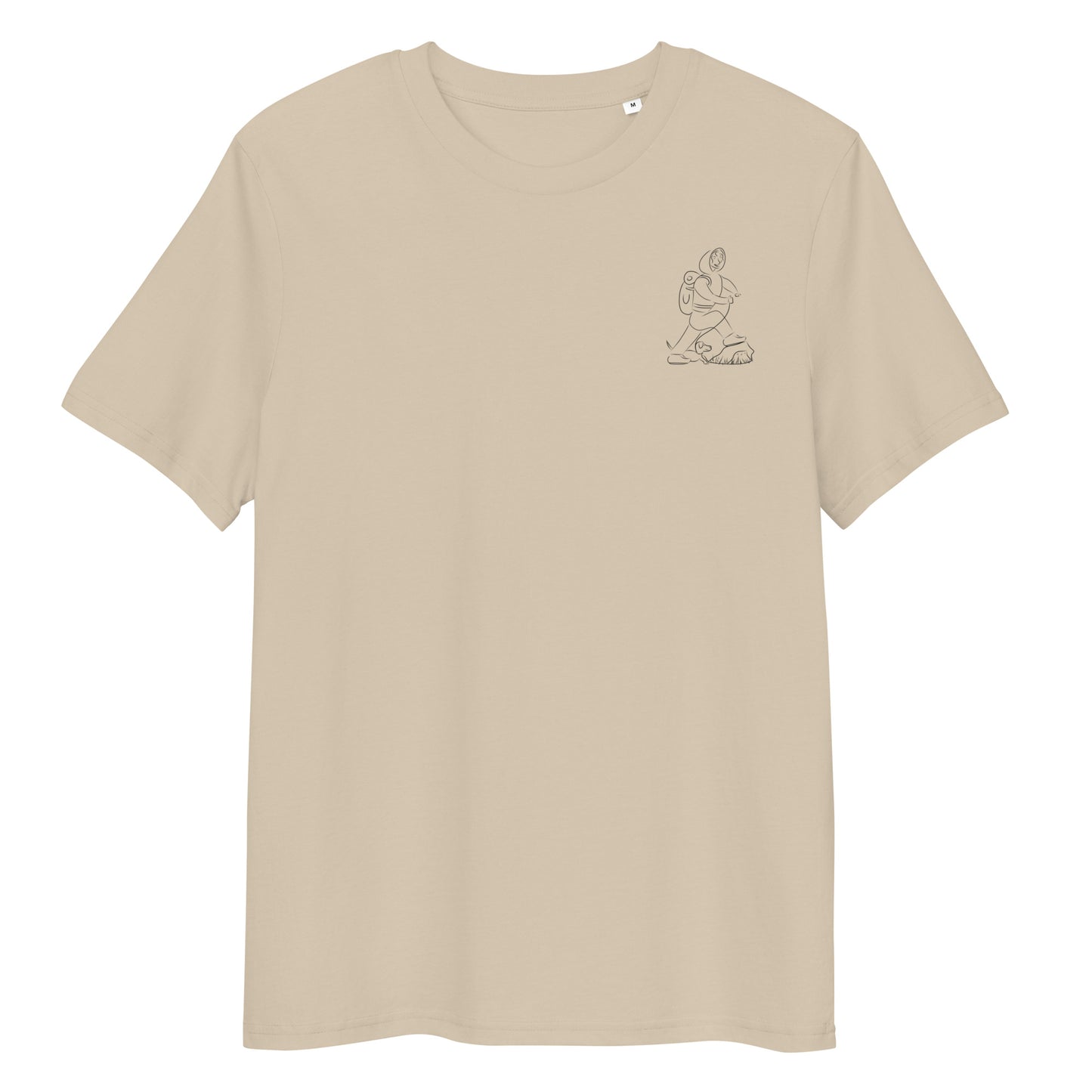 Woman and Dog Hiking | 100% Organic Cotton T Shirt front in desert dust