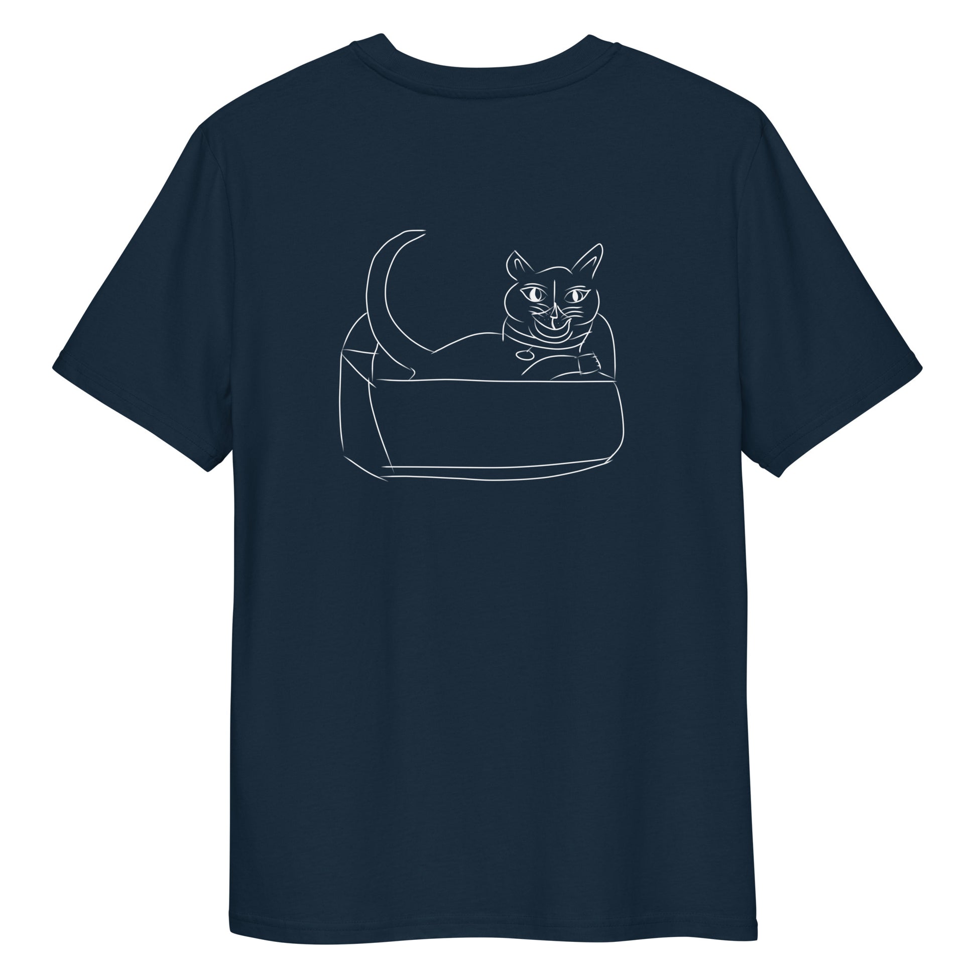 Cat White | 100% Organic Cotton T Shirt in navy back