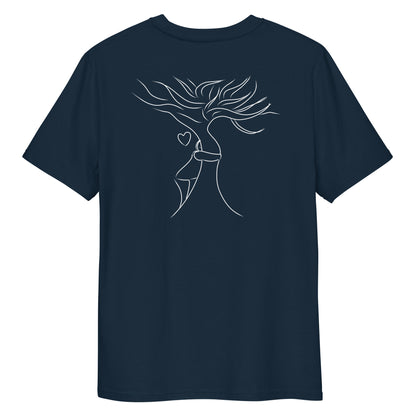 Sustainable Embrace White Tree | 100% Organic Cotton T Shirt in navy back