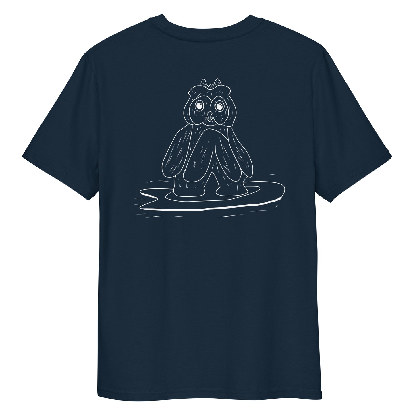 Surfing Owl White Line | 100% Organic Cotton T Shirt in navy back