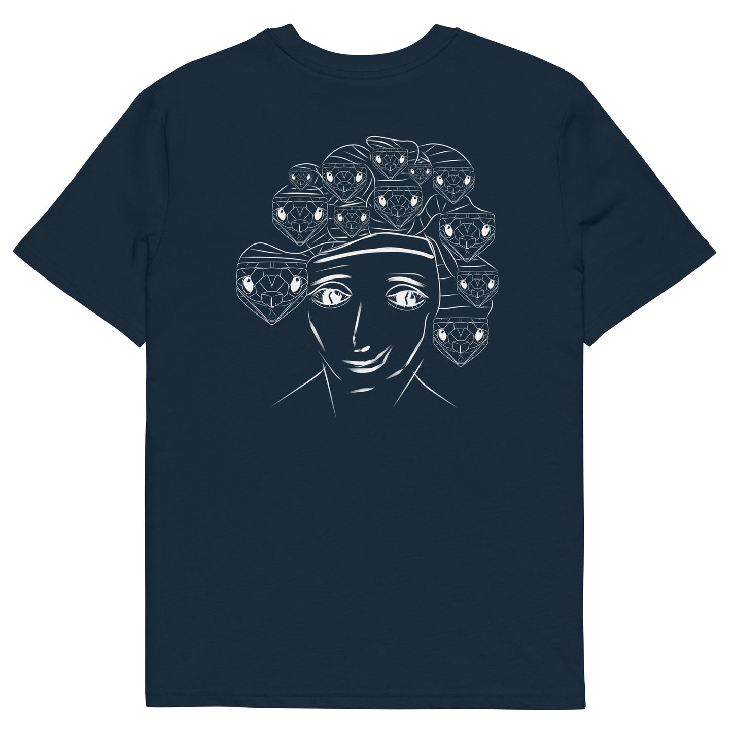White Medusa | 100% Organic Cotton T Shirt in navy back view