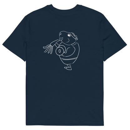 White Guinea Pig Weight Lifter | 100% Organic Cotton T Shirt in navy back
