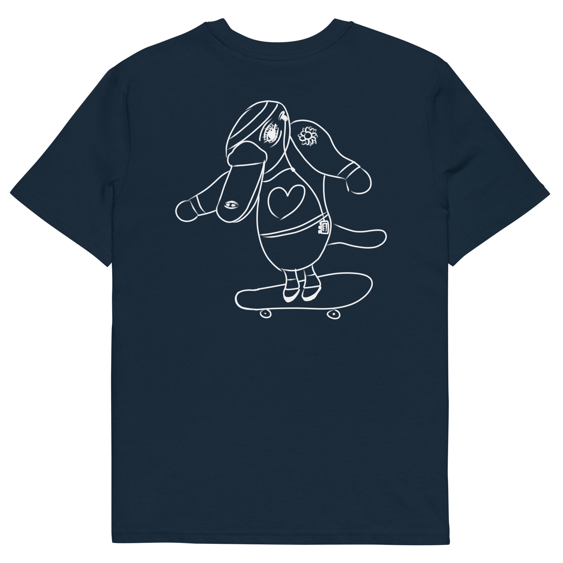 White Platypus Skateboarder | 100% Organic Cotton T Shirt in navy back