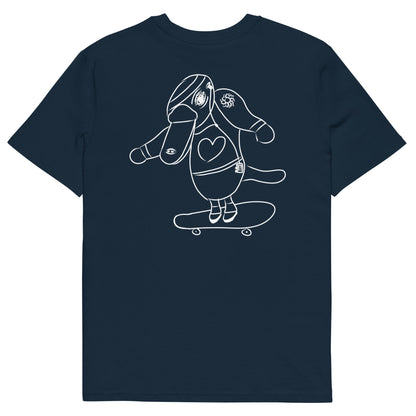 White Platypus Skateboarder | 100% Organic Cotton T Shirt in navy back