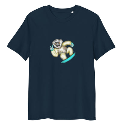 Lemur Snowboarder | 100% Organic Cotton T Shirt in navy