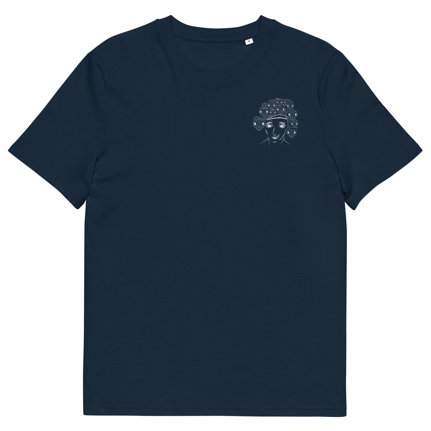 White Medusa | 100% Organic Cotton T Shirt in navy front view