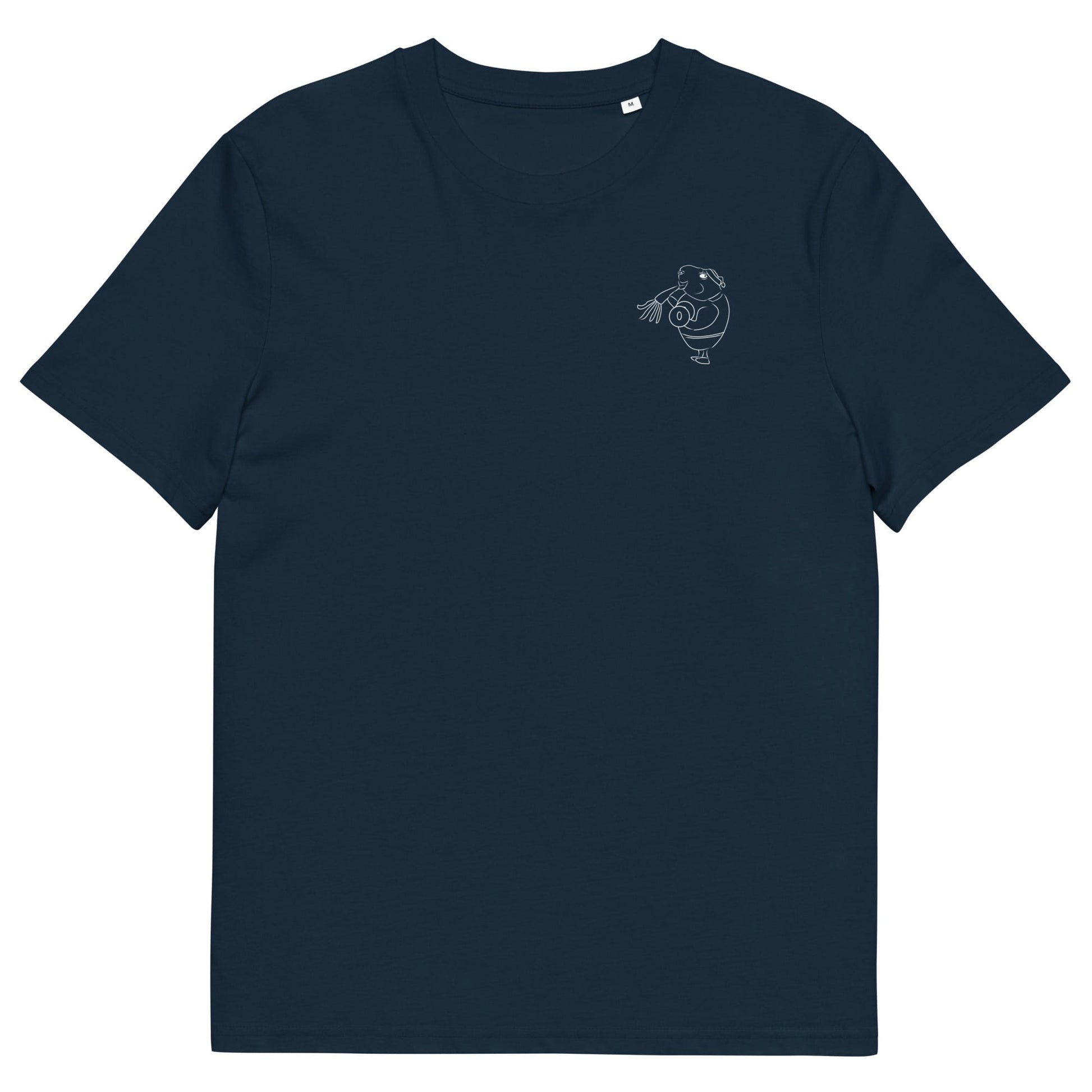 White Guinea Pig Weight Lifter | 100% Organic Cotton T Shirt in navy front