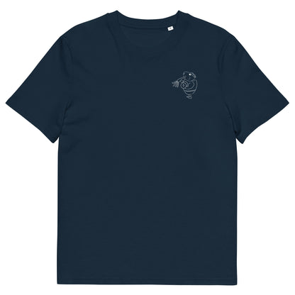 White Guinea Pig Weight Lifter | 100% Organic Cotton T Shirt in navy front