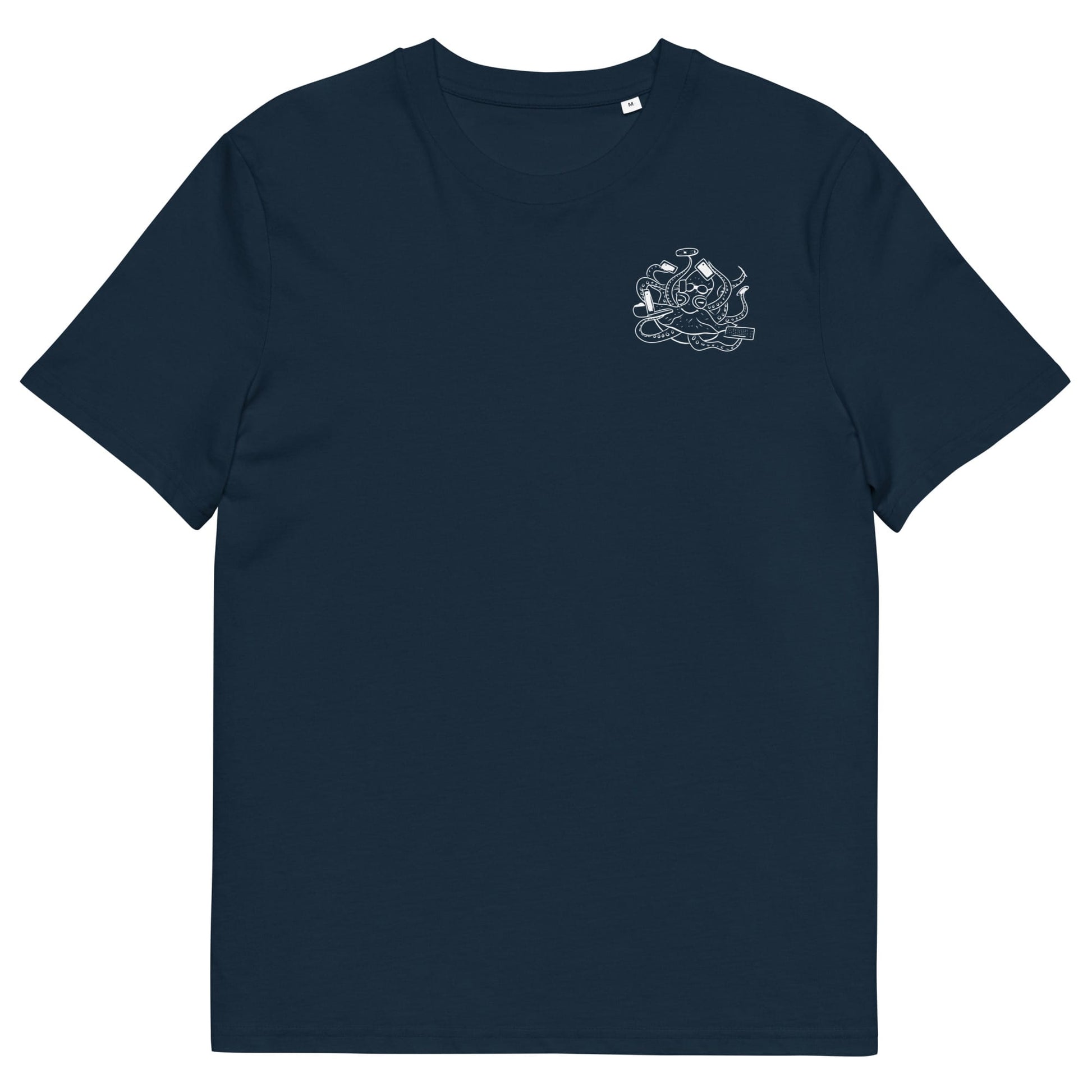 White Octopus Office Worker | 100% Organic Cotton T Shirt in navy front