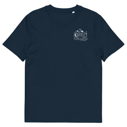 White Octopus Office Worker | 100% Organic Cotton T Shirt in navy front