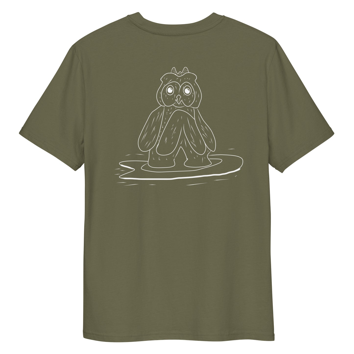 Surfing Owl White Line | 100% Organic Cotton T Shirt in khaki back