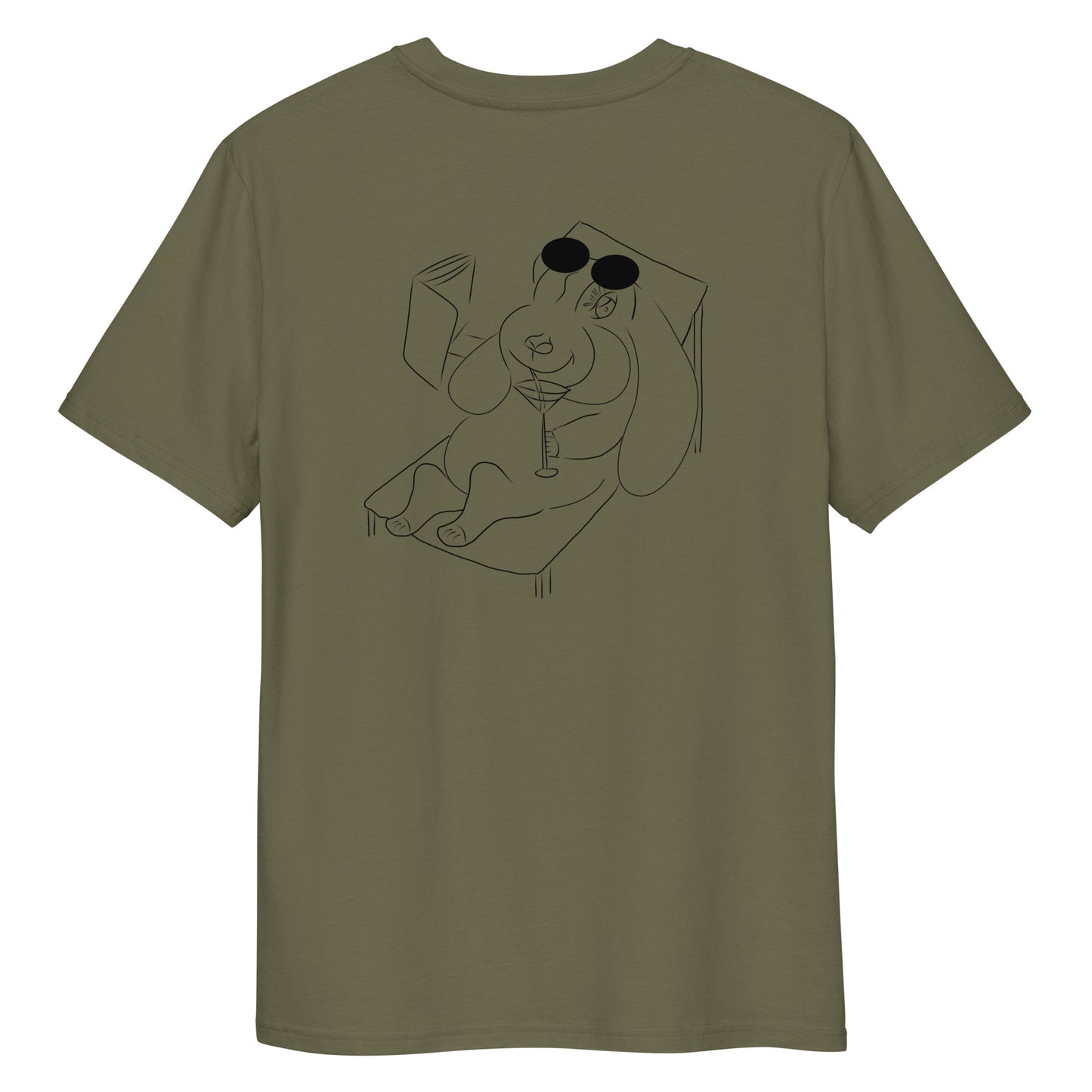 Bunny hop and sip  | 100% Organic Cotton T Shirt in khaki back view