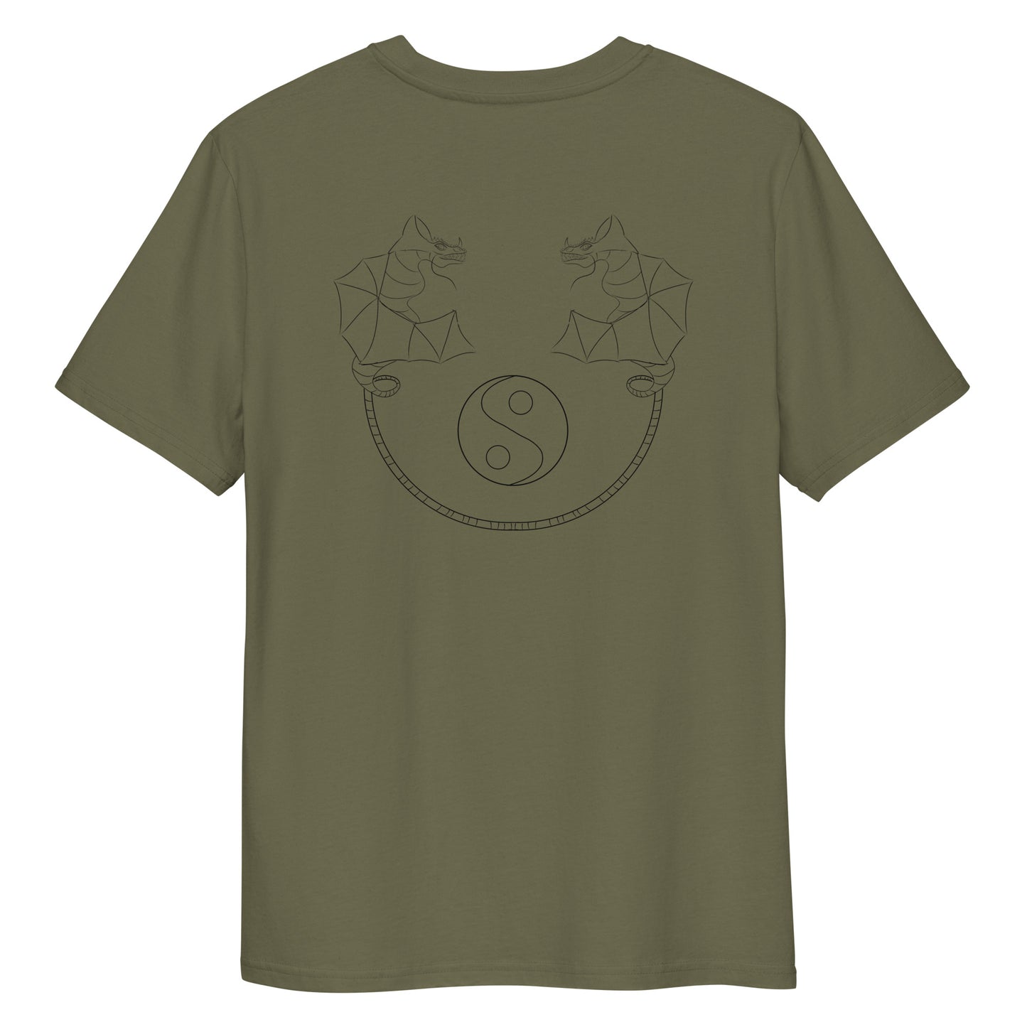 Dragon Dance, Yin and Yang | 100% Organic Cotton T Shirt in khaki back view