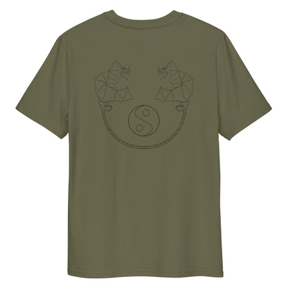 Dragon Dance, Yin and Yang | 100% Organic Cotton T Shirt in khaki back view