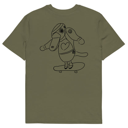 Platypus Skateboarder | 100% Organic Cotton T Shirt in khaki back