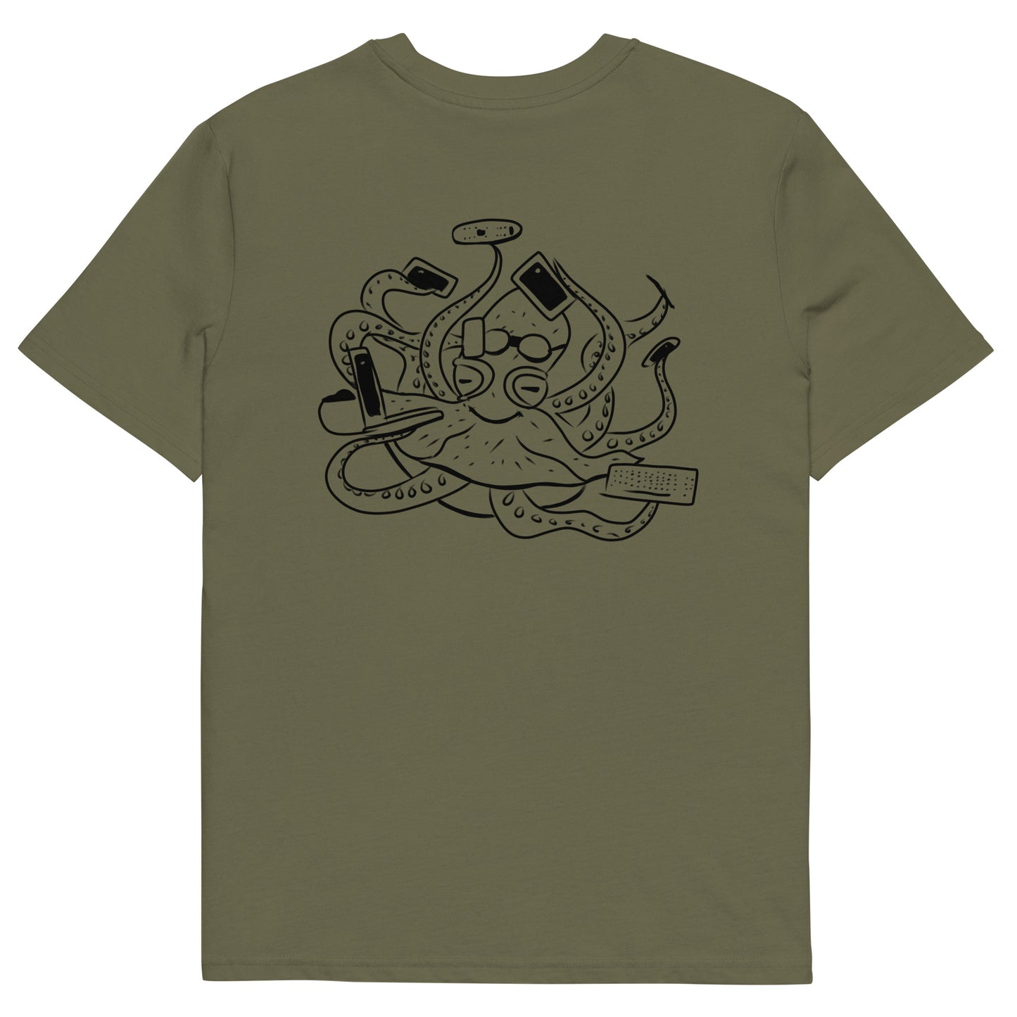 Octopus Office Worker | 100% Organic Cotton T Shirt in khaki back