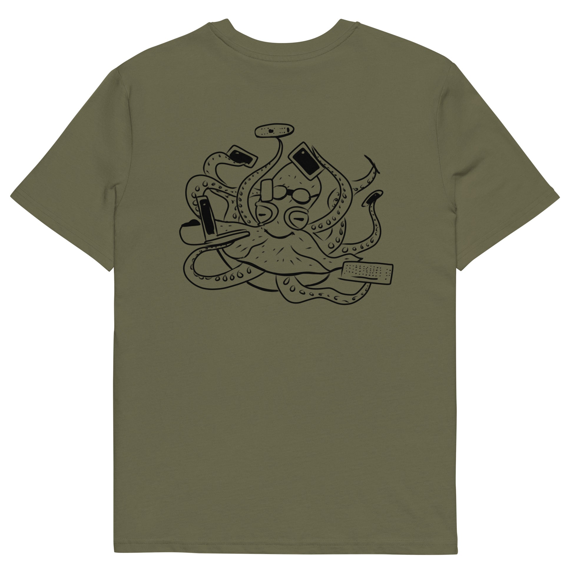 Octopus Office Worker | 100% Organic Cotton T Shirt in khaki back