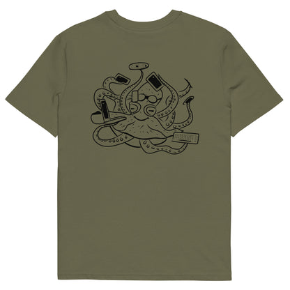 Octopus Office Worker | 100% Organic Cotton T Shirt in khaki back