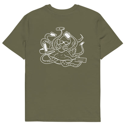 White Octopus Office Worker | 100% Organic Cotton T Shirt in khaki back