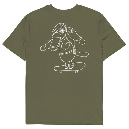 White Platypus Skateboarder | 100% Organic Cotton T Shirt in khaki back