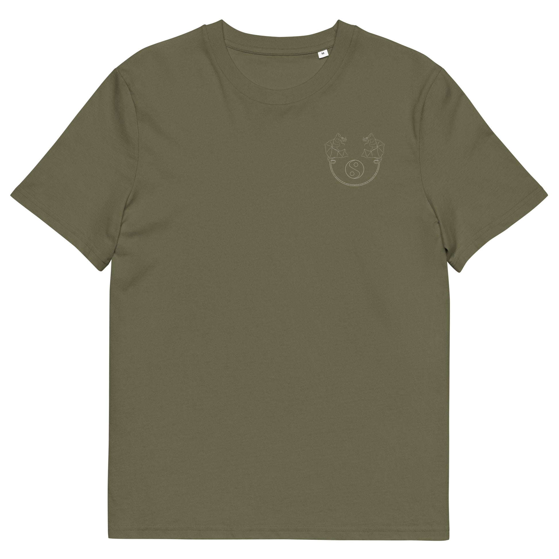 White Dragon Dance, Yin and Yang | 100% Organic Cotton T Shirt in khaki front