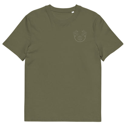 White Dragon Dance, Yin and Yang | 100% Organic Cotton T Shirt in khaki front