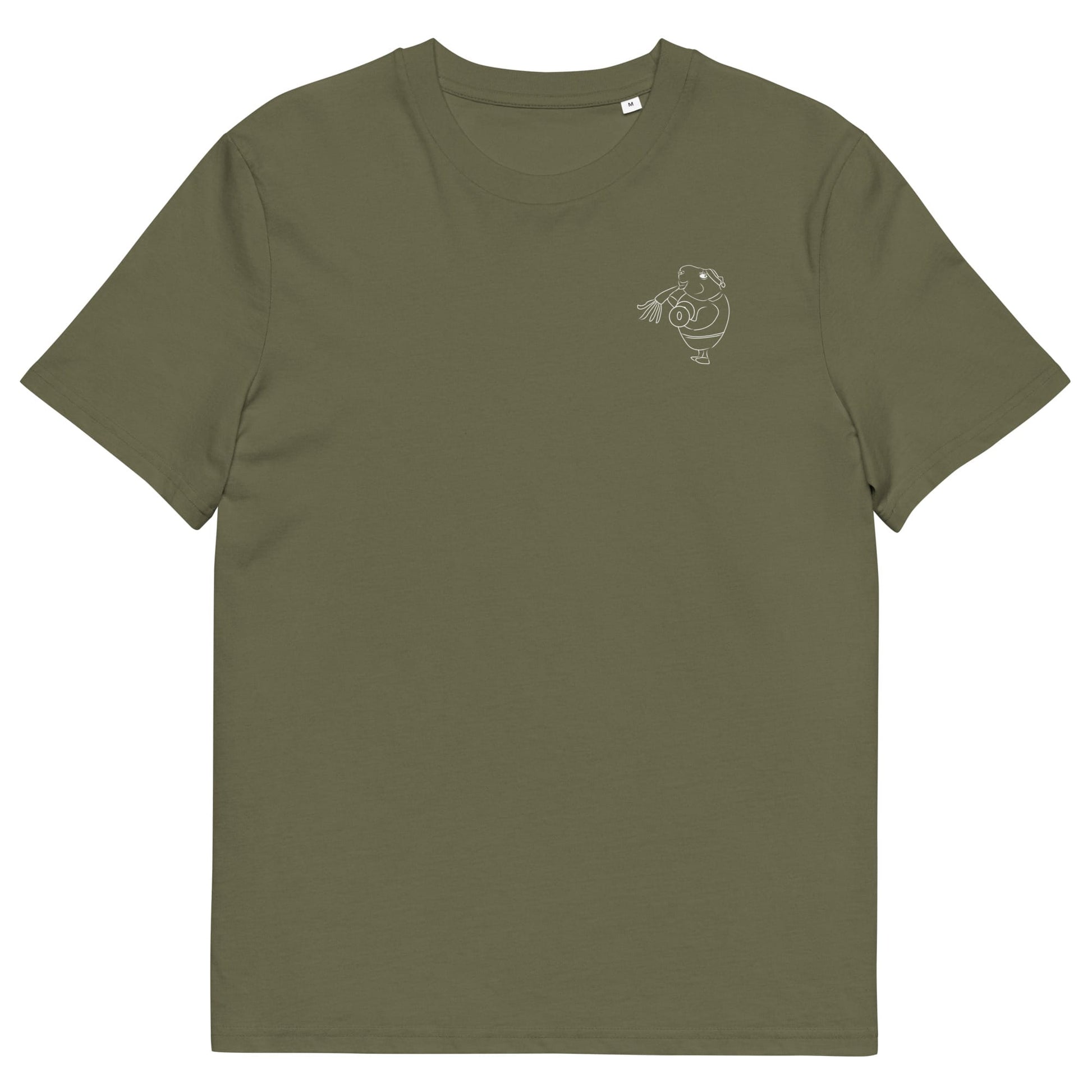 White Guinea Pig Weight Lifter | 100% Organic Cotton T Shirt in khaki front