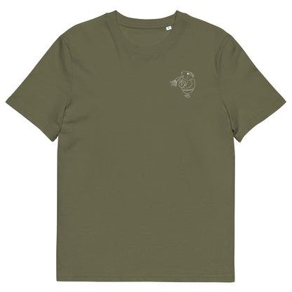 White Guinea Pig Weight Lifter | 100% Organic Cotton T Shirt in khaki front